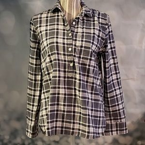 J Crew Navy & White Plaid 3/4 Button Down